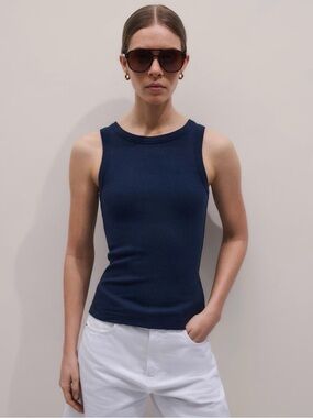 ME+EM Navy Ribbed Sleeveless Tank